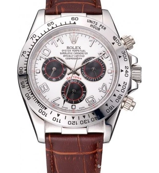Rolex copies cheap Case Brown Steel Leather Dial Daytona Rolex Stainless Strap White 0616